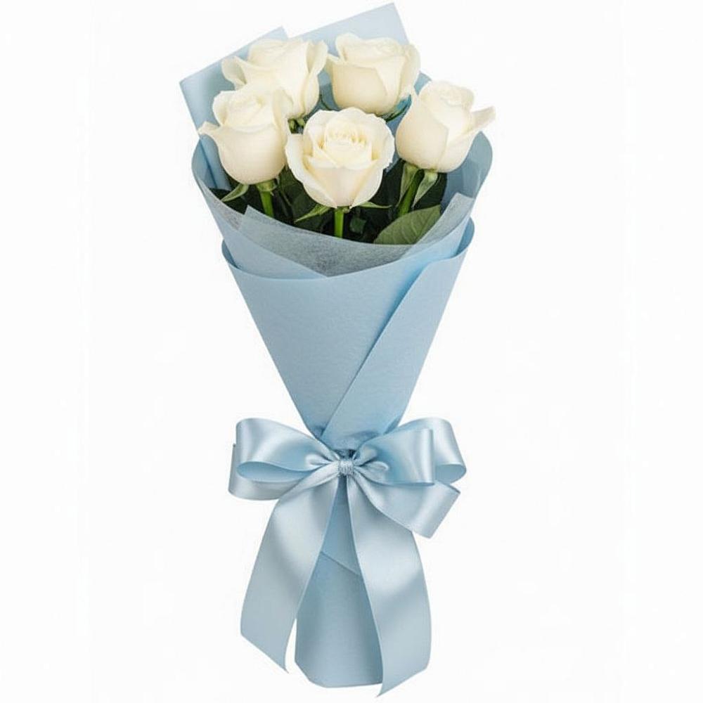 Букет 5 Белых роз Проуд в Зетеречный