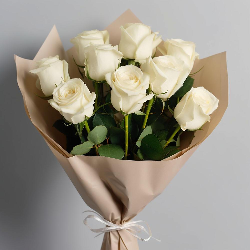 Букет 9 Белых роз Эдлесс Лав в Зетеречный