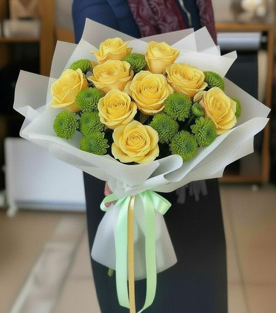 Букет цветов из: Хризантемы и Розы в Зетеречный