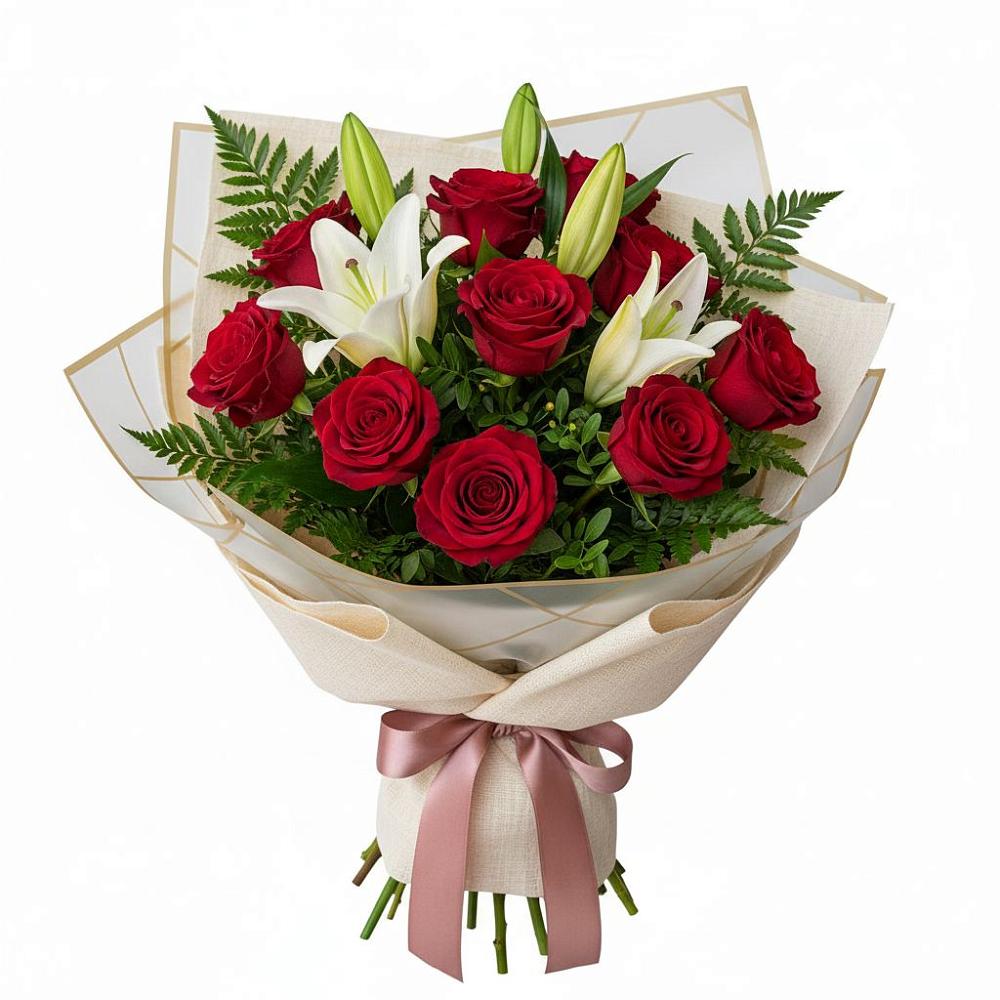 Букет цветов из: Лилии и Розы в Зетеречный