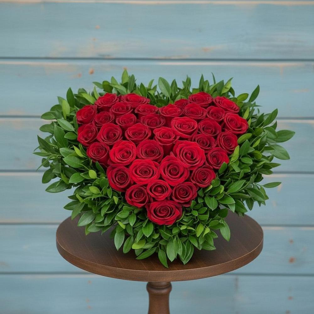 Цветочная композиция из Розы в виде сердца в Зетеречный