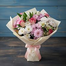 Букет цветов из:  Хризантемы, Альстромерии и Розы в Зетеречный