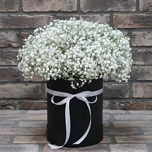 Цветочная композиция из Гипсофила в шляпной коробке в Зетеречный